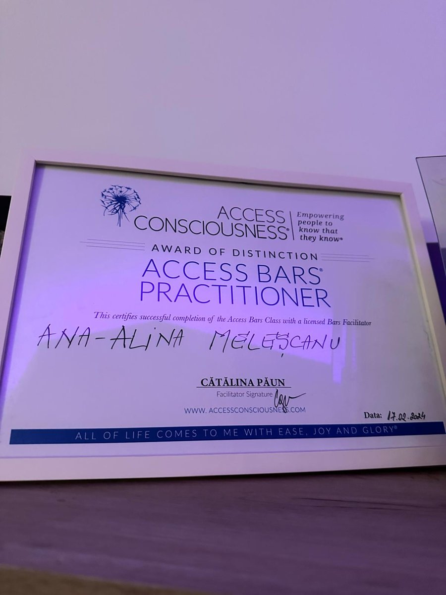 Certificat Access Bars Practitioner – Award of Distinction, 2024