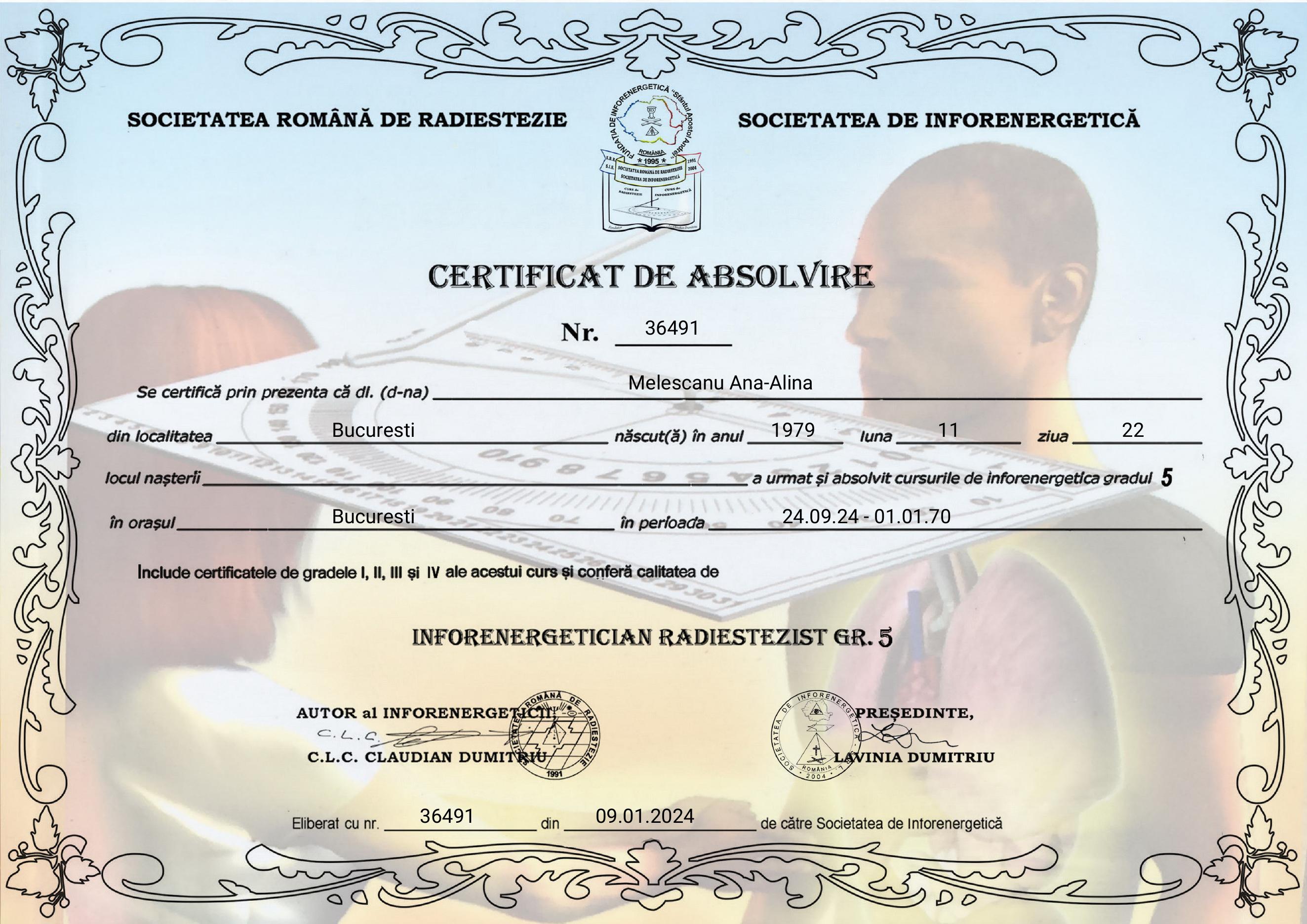 Certificat de absolvire Infoenergetică gradul 5, Ana-Alina Dorobanțu